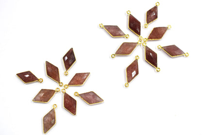 Red Strawberry Faceted Diamond Shape Single & Double Bail Connector, Sold By Piece , 10x20 - 11x21 mm ,34060