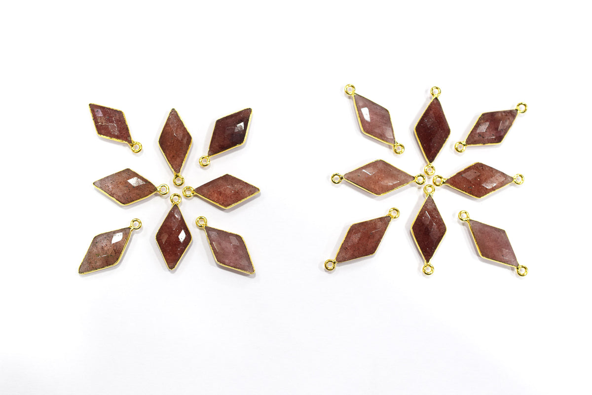 Red Strawberry Faceted Diamond Shape Single & Double Bail Connector, Sold By Piece , 10x20 - 11x21 mm ,34060