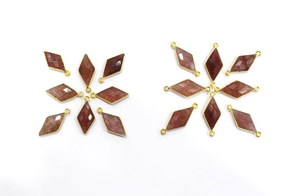 Red Strawberry Faceted Diamond Shape Single & Double Bail Connector, Sold By Piece , 10x20 - 11x21 mm ,34060