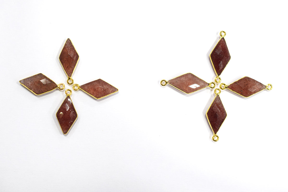 Red Strawberry Faceted Diamond Shape Single & Double Bail Connector, Sold By Piece , 10x20 - 11x21 mm ,34060