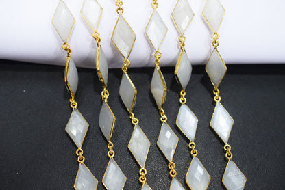 White Moonstone Faceted Diamond Shape Connector Chain, Sold by Foot, 10x20 - 11x21 mm, 34062