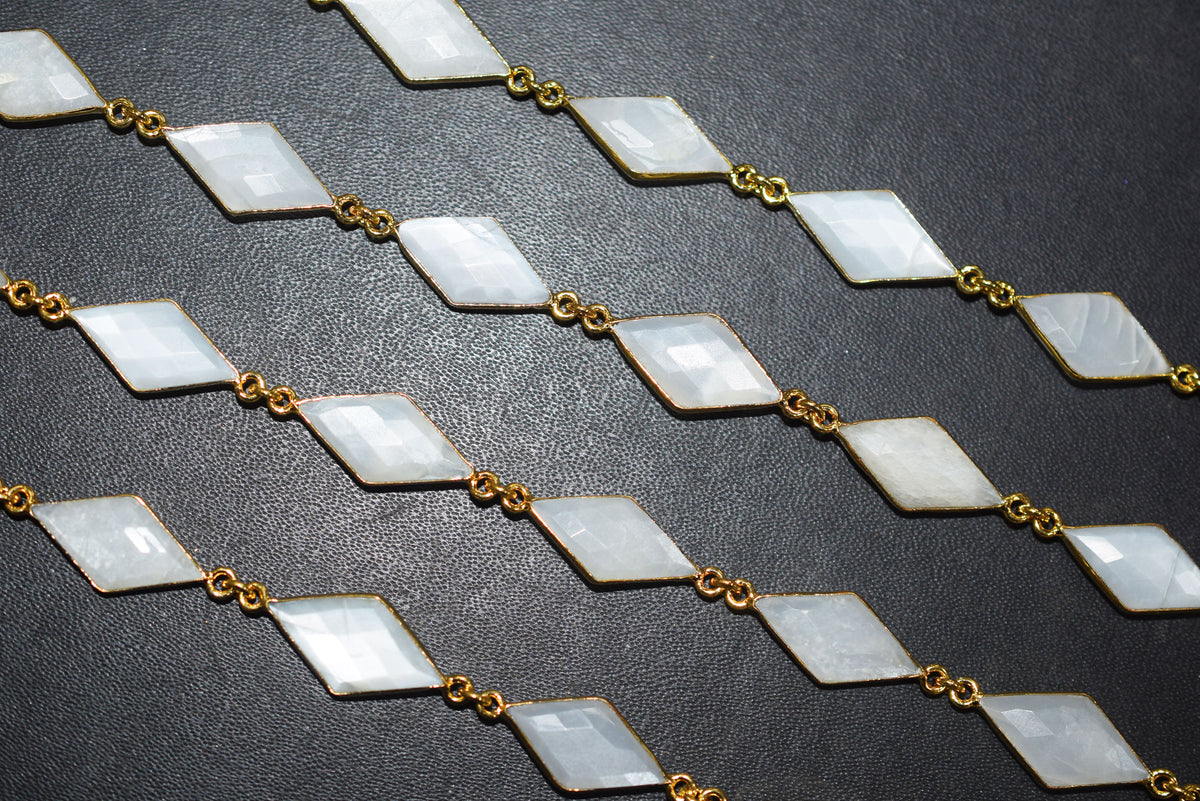 White Moonstone Faceted Diamond Shape Connector Chain, Sold by Foot, 10x20 - 11x21 mm, 34062