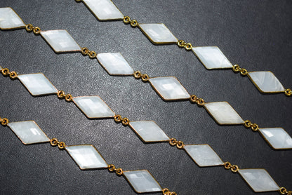 White Moonstone Faceted Diamond Shape Connector Chain, Sold by Foot, 10x20 - 11x21 mm, 34062