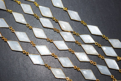 White Moonstone Faceted Diamond Shape Connector Chain, Sold by Foot, 10x20 - 11x21 mm, 34062