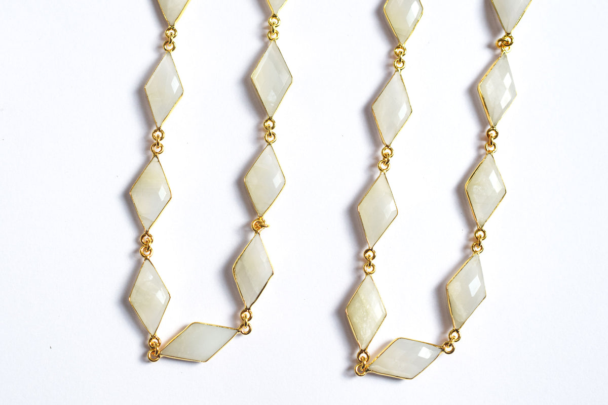 White Moonstone Faceted Diamond Shape Connector Chain, Sold by Foot, 10x20 - 11x21 mm, 34062