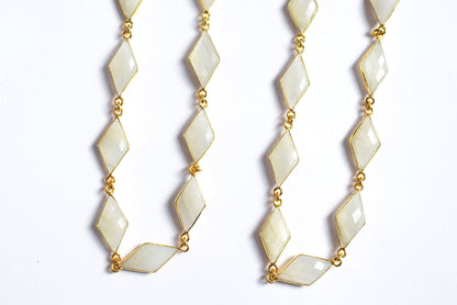 White Moonstone Faceted Diamond Shape Connector Chain, Sold by Foot, 10x20 - 11x21 mm, 34062