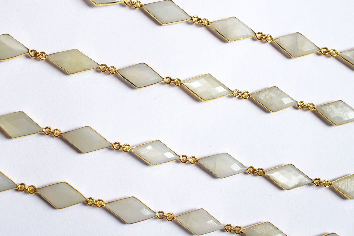 White Moonstone Faceted Diamond Shape Connector Chain, Sold by Foot, 10x20 - 11x21 mm, 34062