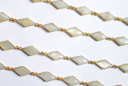 White Moonstone Faceted Diamond Shape Connector Chain, Sold by Foot, 10x20 - 11x21 mm, 34062