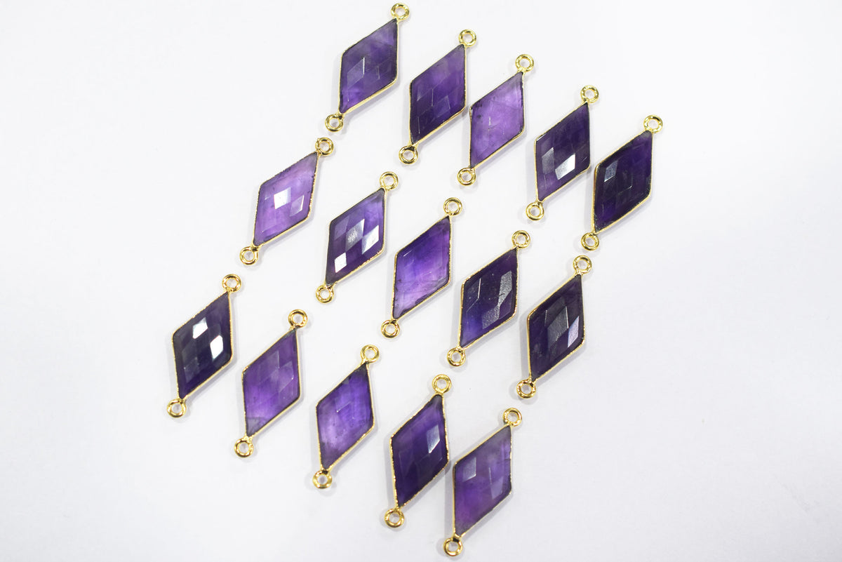 Amethyst Faceted Diamond Shape Single & Double Bail Connector, Sold By Piece , 10x20 - 11x21 mm ,34063