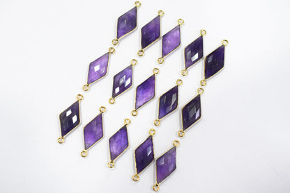 Amethyst Faceted Diamond Shape Single & Double Bail Connector, Sold By Piece , 10x20 - 11x21 mm ,34063