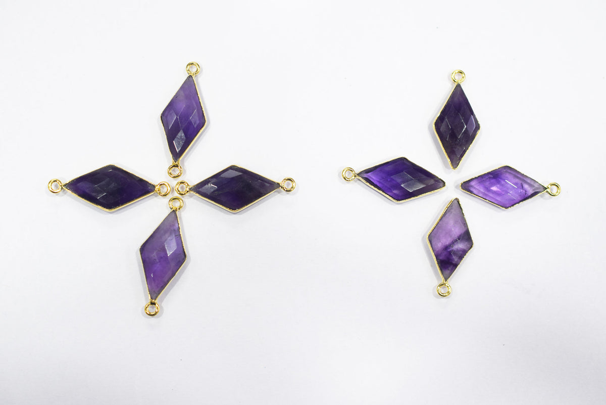 Amethyst Faceted Diamond Shape Single & Double Bail Connector, Sold By Piece , 10x20 - 11x21 mm ,34063