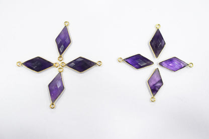 Amethyst Faceted Diamond Shape Single & Double Bail Connector, Sold By Piece , 10x20 - 11x21 mm ,34063