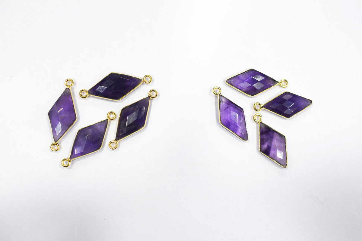 Amethyst Faceted Diamond Shape Single & Double Bail Connector, Sold By Piece , 10x20 - 11x21 mm ,34063