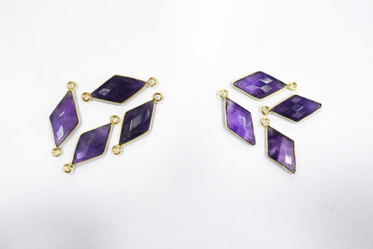 Amethyst Faceted Diamond Shape Single & Double Bail Connector, Sold By Piece , 10x20 - 11x21 mm ,34063