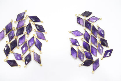 Amethyst Faceted Diamond Shape Single & Double Bail Connector, Sold By Piece , 10x20 - 11x21 mm ,34063