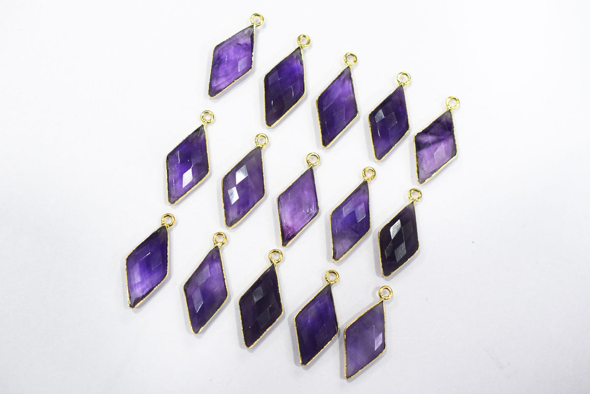 Amethyst Faceted Diamond Shape Single & Double Bail Connector, Sold By Piece , 10x20 - 11x21 mm ,34063