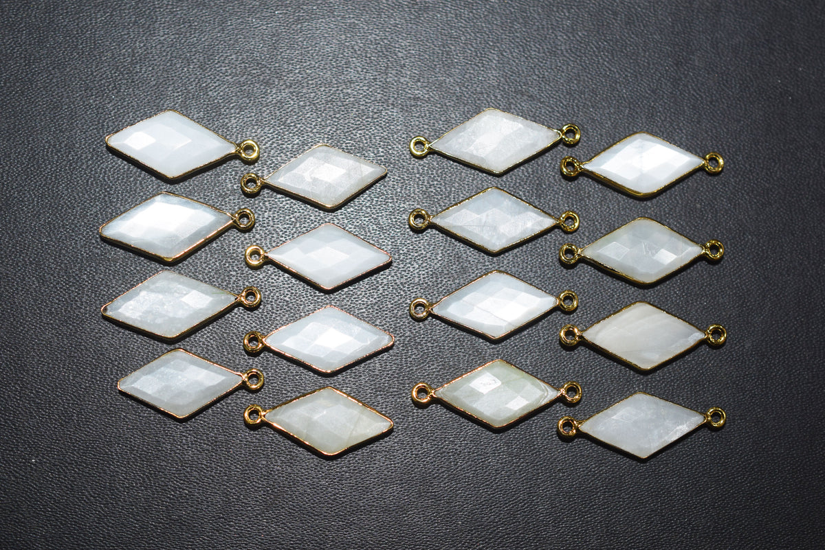 White Moonstone Faceted Diamond Shape Single & Double Bail Connector, Sold By Piece , 10x20 - 11x21 mm ,34065