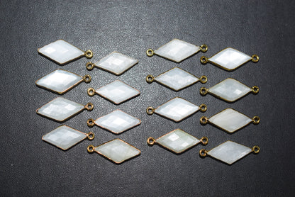 White Moonstone Faceted Diamond Shape Single & Double Bail Connector, Sold By Piece , 10x20 - 11x21 mm ,34065