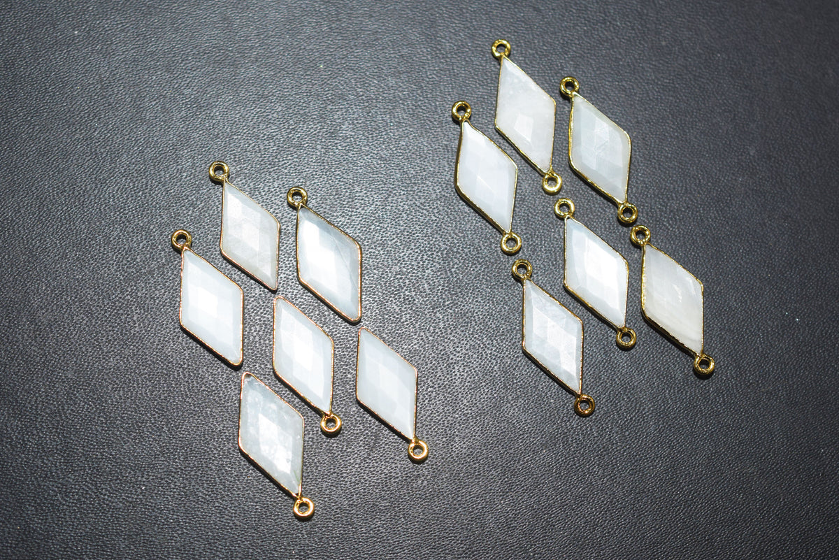 White Moonstone Faceted Diamond Shape Single & Double Bail Connector, Sold By Piece , 10x20 - 11x21 mm ,34065