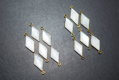 White Moonstone Faceted Diamond Shape Single & Double Bail Connector, Sold By Piece , 10x20 - 11x21 mm ,34065