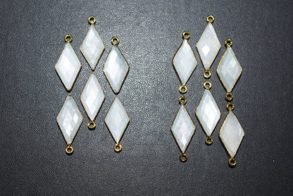 White Moonstone Faceted Diamond Shape Single & Double Bail Connector, Sold By Piece , 10x20 - 11x21 mm ,34065