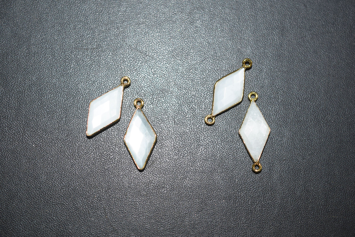 White Moonstone Faceted Diamond Shape Single & Double Bail Connector, Sold By Piece , 10x20 - 11x21 mm ,34065
