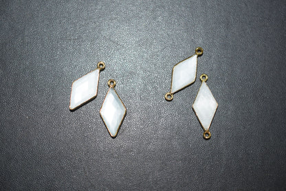 White Moonstone Faceted Diamond Shape Single & Double Bail Connector, Sold By Piece , 10x20 - 11x21 mm ,34065