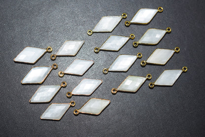 White Moonstone Faceted Diamond Shape Single & Double Bail Connector, Sold By Piece , 10x20 - 11x21 mm ,34065