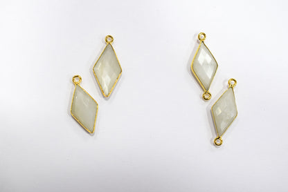 White Moonstone Faceted Diamond Shape Single & Double Bail Connector, Sold By Piece , 10x20 - 11x21 mm ,34065