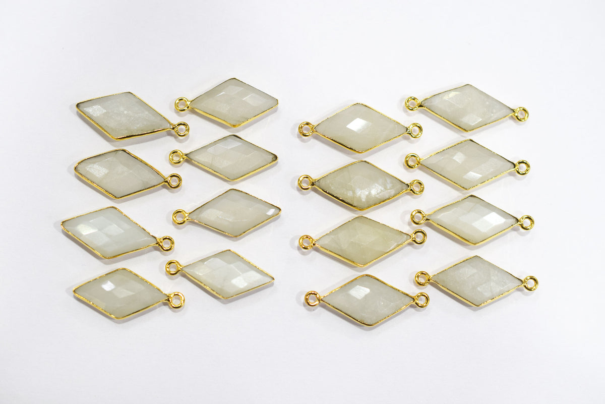 White Moonstone Faceted Diamond Shape Single & Double Bail Connector, Sold By Piece , 10x20 - 11x21 mm ,34065
