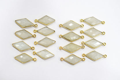 White Moonstone Faceted Diamond Shape Single & Double Bail Connector, Sold By Piece , 10x20 - 11x21 mm ,34065