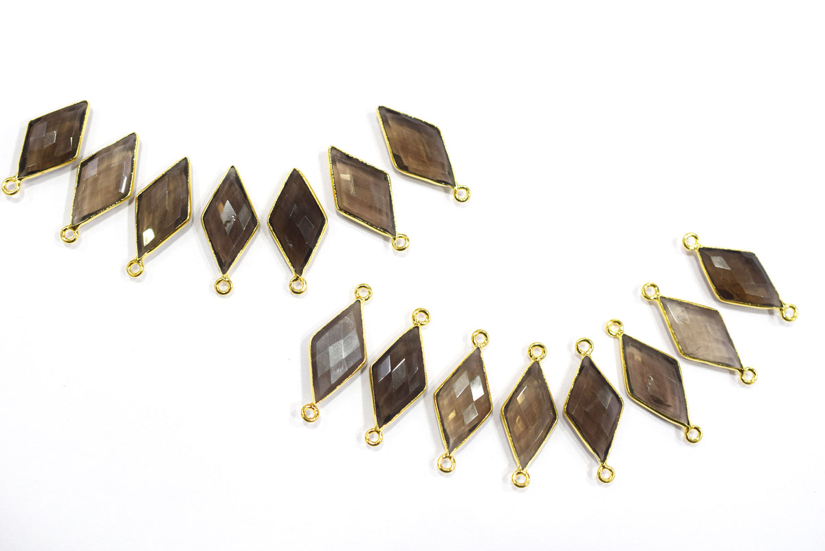 Smoky Faceted Diamond Shape Single & Double Bail Connector, Sold By Piece , 10x20 - 11x21 mm ,34067