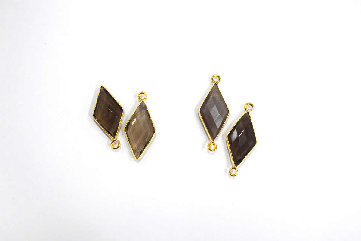 Smoky Faceted Diamond Shape Single & Double Bail Connector, Sold By Piece , 10x20 - 11x21 mm ,34067