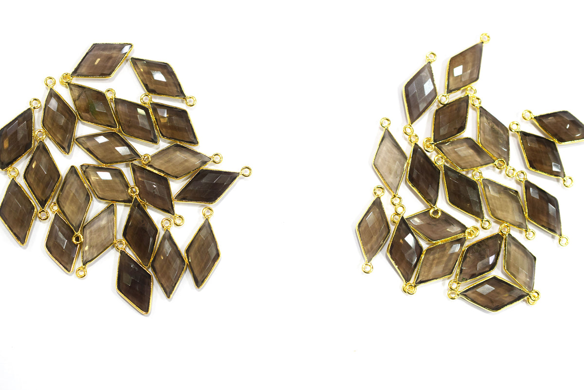 Smoky Faceted Diamond Shape Single & Double Bail Connector, Sold By Piece , 10x20 - 11x21 mm ,34067