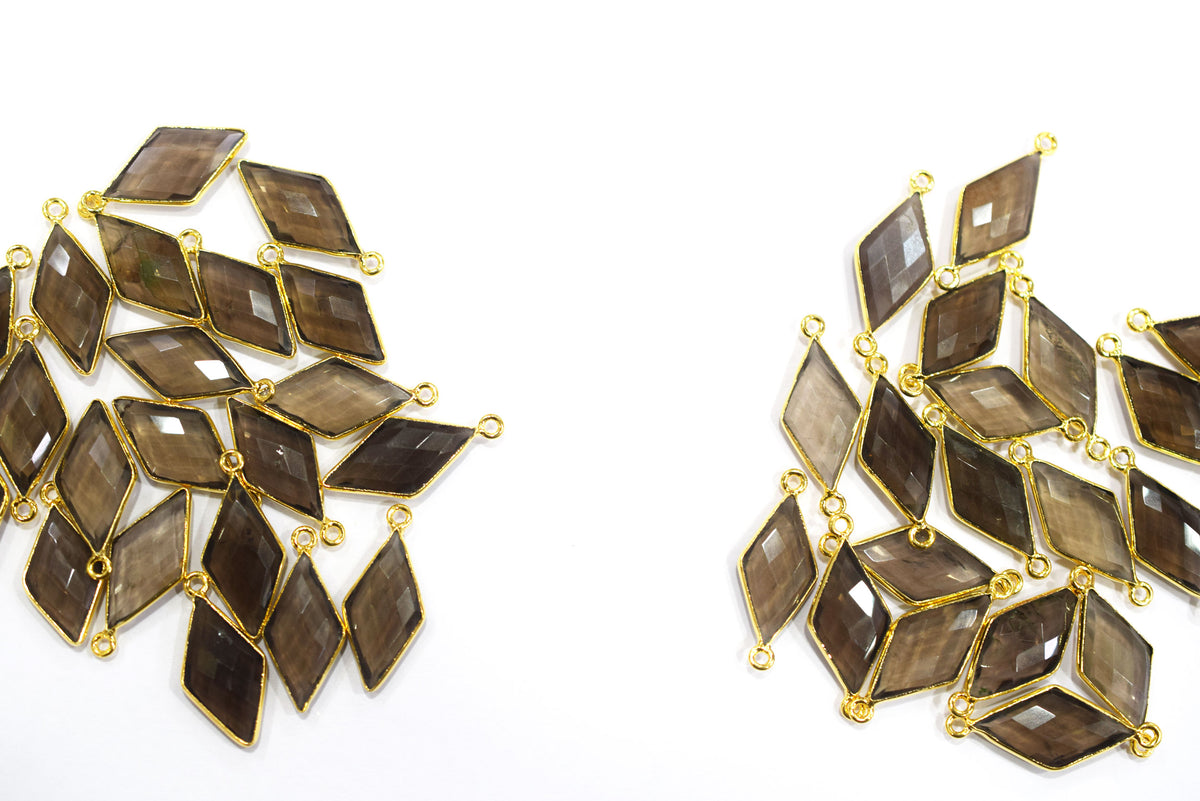 Smoky Faceted Diamond Shape Single & Double Bail Connector, Sold By Piece , 10x20 - 11x21 mm ,34067