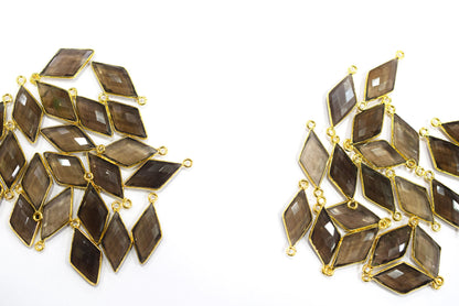 Smoky Faceted Diamond Shape Single & Double Bail Connector, Sold By Piece , 10x20 - 11x21 mm ,34067