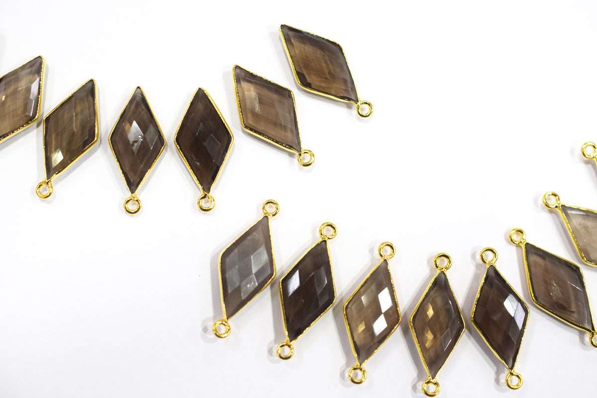 Smoky Faceted Diamond Shape Single & Double Bail Connector, Sold By Piece , 10x20 - 11x21 mm ,34067