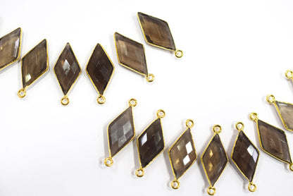 Smoky Faceted Diamond Shape Single & Double Bail Connector, Sold By Piece , 10x20 - 11x21 mm ,34067