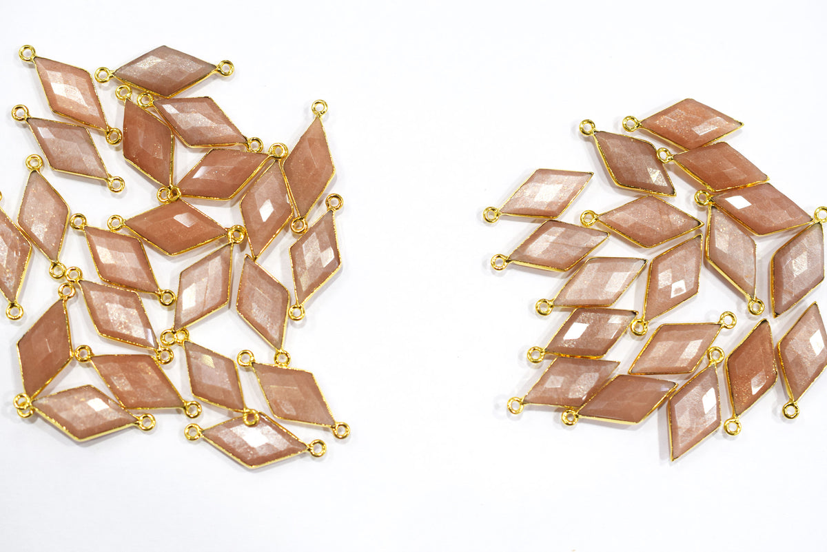 Peach Moonstone Faceted Diamond Shape Single & Double Bail Connector, Sold By Piece , 10x20 - 11x21 mm ,34068