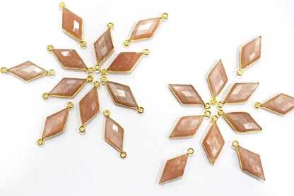 Peach Moonstone Faceted Diamond Shape Single & Double Bail Connector, Sold By Piece , 10x20 - 11x21 mm ,34068