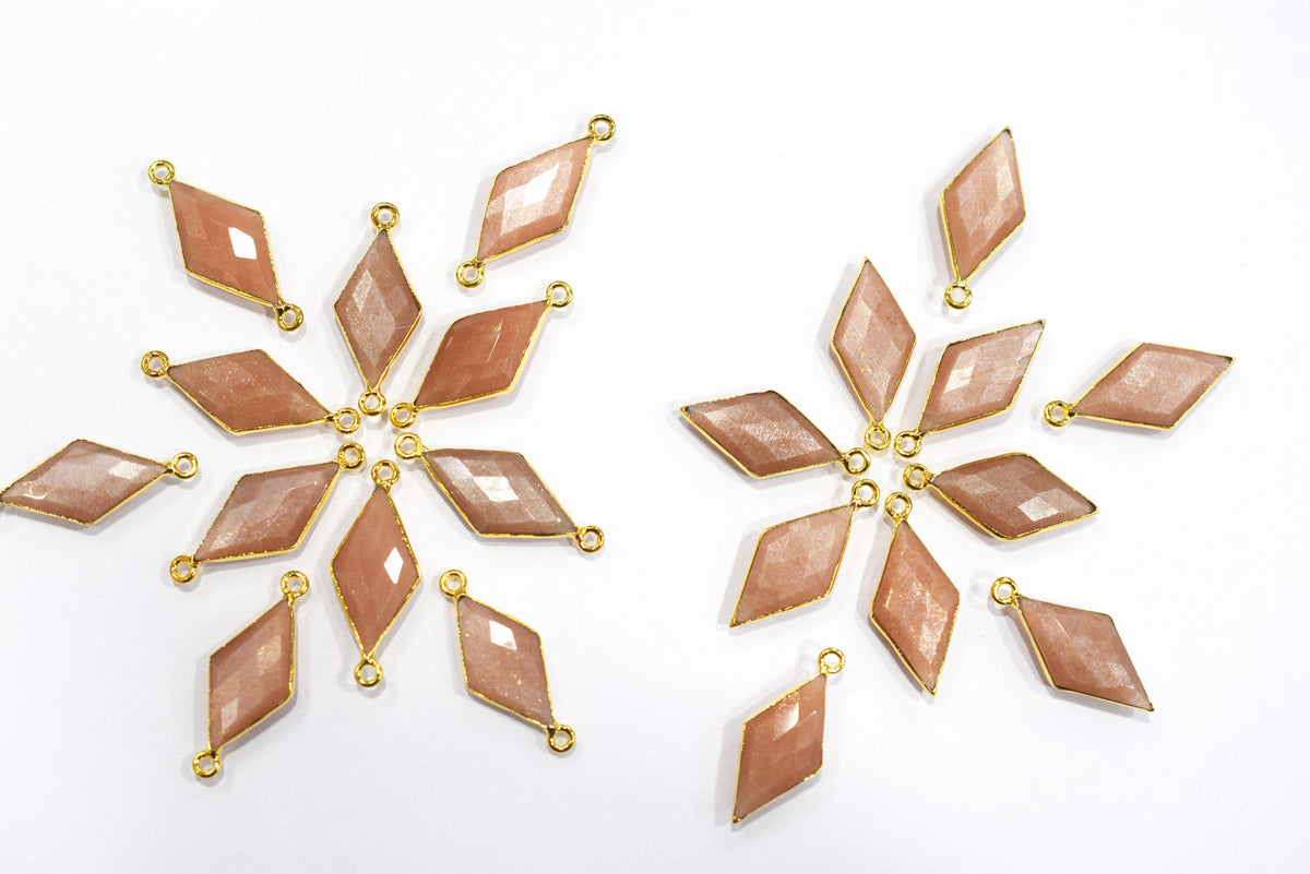 Peach Moonstone Faceted Diamond Shape Single & Double Bail Connector, Sold By Piece , 10x20 - 11x21 mm ,34068
