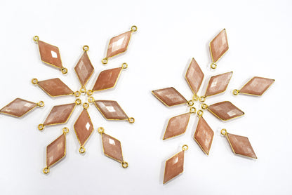 Peach Moonstone Faceted Diamond Shape Single & Double Bail Connector, Sold By Piece , 10x20 - 11x21 mm ,34068