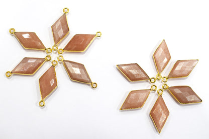 Peach Moonstone Faceted Diamond Shape Single & Double Bail Connector, Sold By Piece , 10x20 - 11x21 mm ,34068