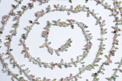 Multi Tourmaline Faceted Round Shape Dangling Style Beaded Chain, Sold by Foot, 2 - 2.5 mm, 34069
