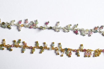 Multi Tourmaline Faceted Round Shape Dangling Style Beaded Chain, Sold by Foot, 2 - 2.5 mm, 34069