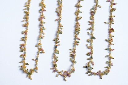 Multi Tourmaline Faceted Round Shape Dangling Style Beaded Chain, Sold by Foot, 2 - 2.5 mm, 34069