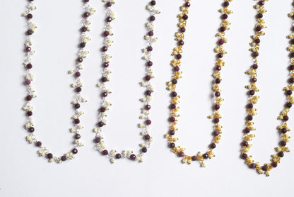 Natural Ruby Faceted Rondelle and Pearl Hydro Beads Dangling Style Beaded Chain, Sold by Foot, 3 - 3.5 mm, 34070