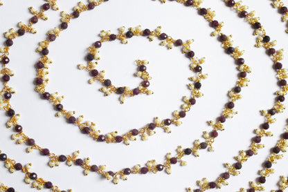 Natural Ruby Faceted Rondelle and Pearl Hydro Beads Dangling Style Beaded Chain, Sold by Foot, 3 - 3.5 mm, 34070
