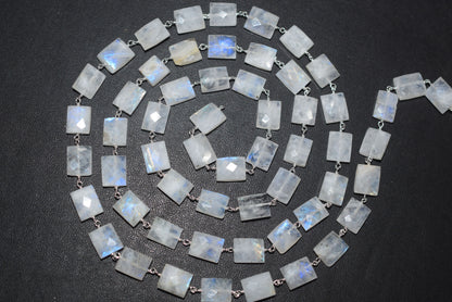 Rainbow Moonstone Chicklet Faceted Rosary Beaded Chain, Sold By Foot, 8x10 - 9x11 mm, 34072