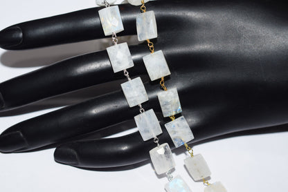 Rainbow Moonstone Chicklet Faceted Rosary Beaded Chain, Sold By Foot, 8x10 - 9x11 mm, 34072